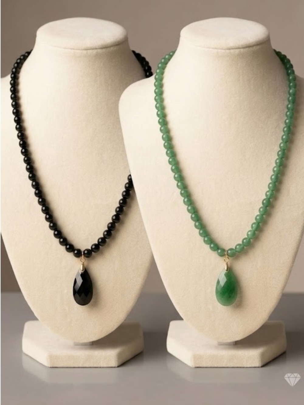 NEW Natural Stone Faceted Teardrop Pendant Necklace. Choose ONE Black or Green